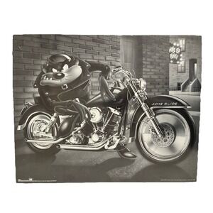Looney Tunes Poster Taz Motorcycle Wile E.'s Black White 16x20" 1996 Vintage